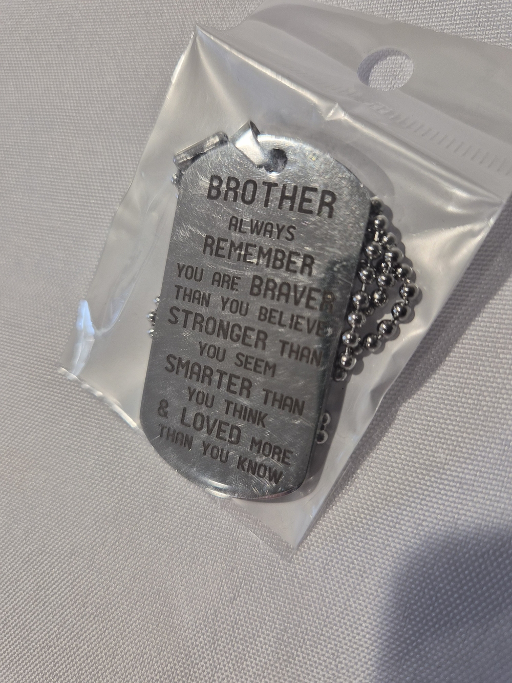 Brother Engraved Silver Dog Tag Necklace - Inspirational Mens Accessory